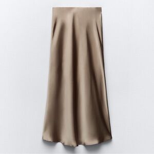 Zara Taupe Satin A-Line Maxi Skirt